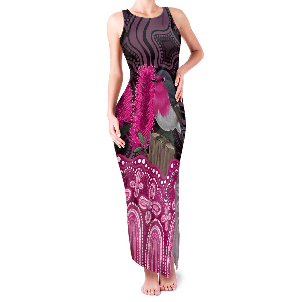 Australia Indigenous Tank Maxi Dress Breast Cancer Pink Robin Bottlebrush Aboriginal Art - Aussie Hoodie