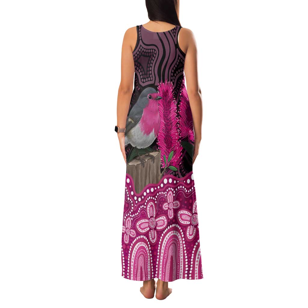 Australia Indigenous Tank Maxi Dress Breast Cancer Pink Robin Bottlebrush Aboriginal Art - Aussie Hoodie