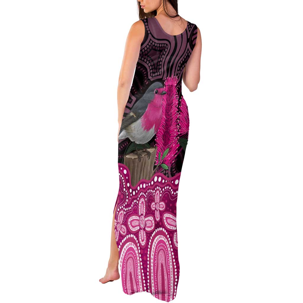 Australia Indigenous Tank Maxi Dress Breast Cancer Pink Robin Bottlebrush Aboriginal Art - Aussie Hoodie