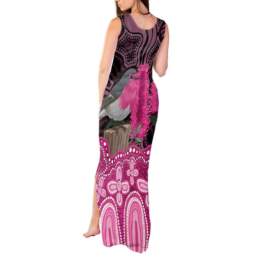 Australia Indigenous Tank Maxi Dress Breast Cancer Pink Robin Bottlebrush Aboriginal Art - Aussie Hoodie