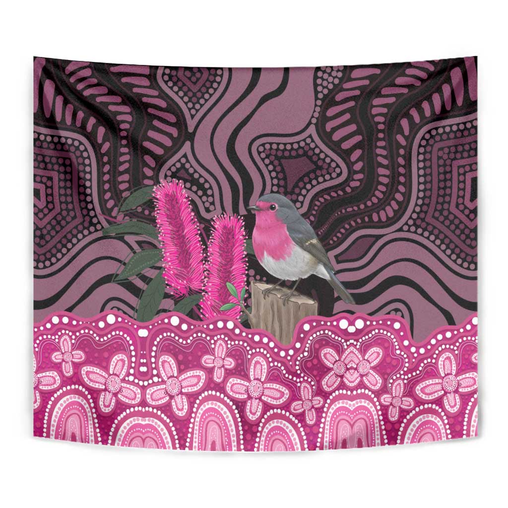 Australia Indigenous Tapestry Breast Cancer Pink Robin Bottlebrush Aboriginal Art - Aussie Hoodie