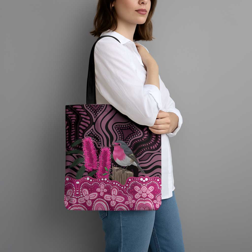 Australia Indigenous Tote Bag Breast Cancer Pink Robin Bottlebrush Aboriginal Art - Aussie Hoodie