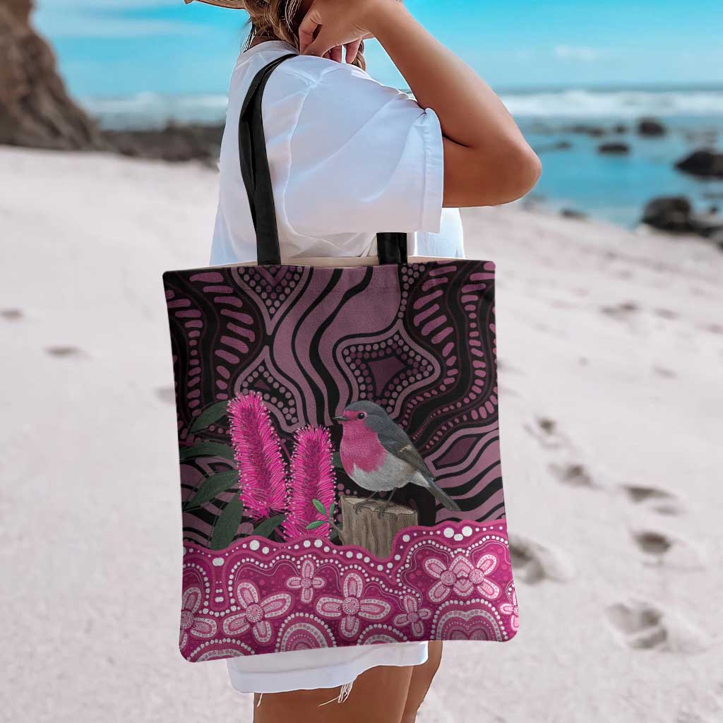 Australia Indigenous Tote Bag Breast Cancer Pink Robin Bottlebrush Aboriginal Art - Aussie Hoodie