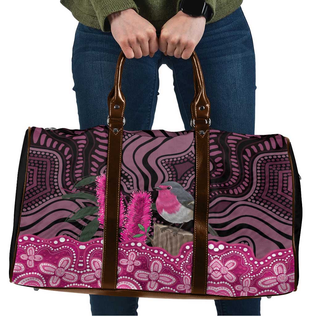Australia Indigenous Travel Bag Breast Cancer Pink Robin Bottlebrush Aboriginal Art - Aussie Hoodie