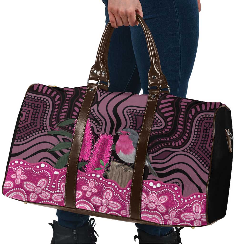 Australia Indigenous Travel Bag Breast Cancer Pink Robin Bottlebrush Aboriginal Art - Aussie Hoodie