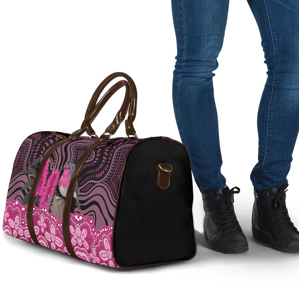 Australia Indigenous Travel Bag Breast Cancer Pink Robin Bottlebrush Aboriginal Art - Aussie Hoodie