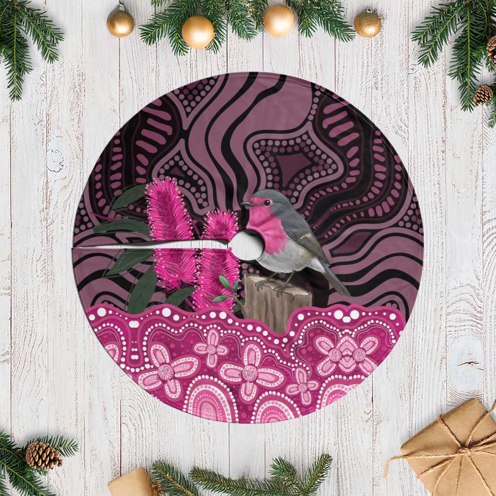 Australia Indigenous Tree Skirt Breast Cancer Pink Robin Bottlebrush Aboriginal Art - Aussie Hoodie