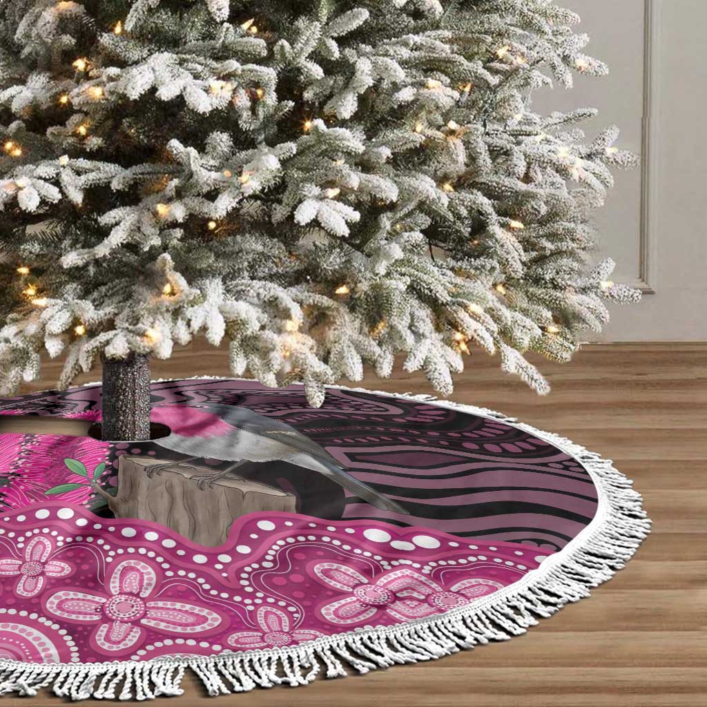 Australia Indigenous Tree Skirt Breast Cancer Pink Robin Bottlebrush Aboriginal Art - Aussie Hoodie
