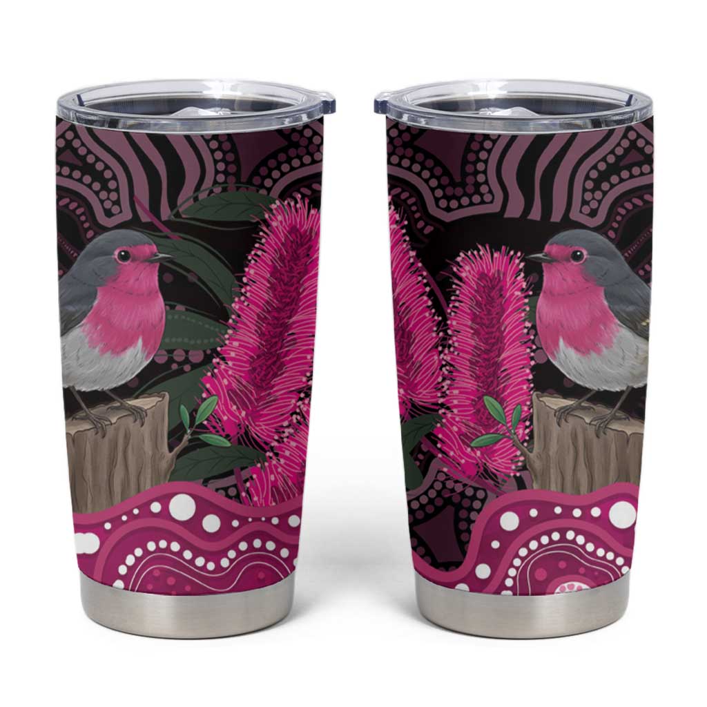 Australia Indigenous Tumbler Cup Breast Cancer Pink Robin Bottlebrush Aboriginal Art - Aussie Hoodie