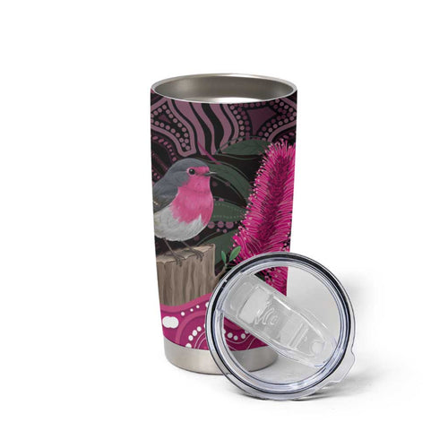 Australia Indigenous Tumbler Cup Breast Cancer Pink Robin Bottlebrush Aboriginal Art - Aussie Hoodie