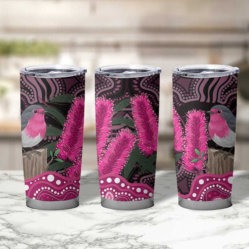 Australia Indigenous Tumbler Cup Breast Cancer Pink Robin Bottlebrush Aboriginal Art - Aussie Hoodie