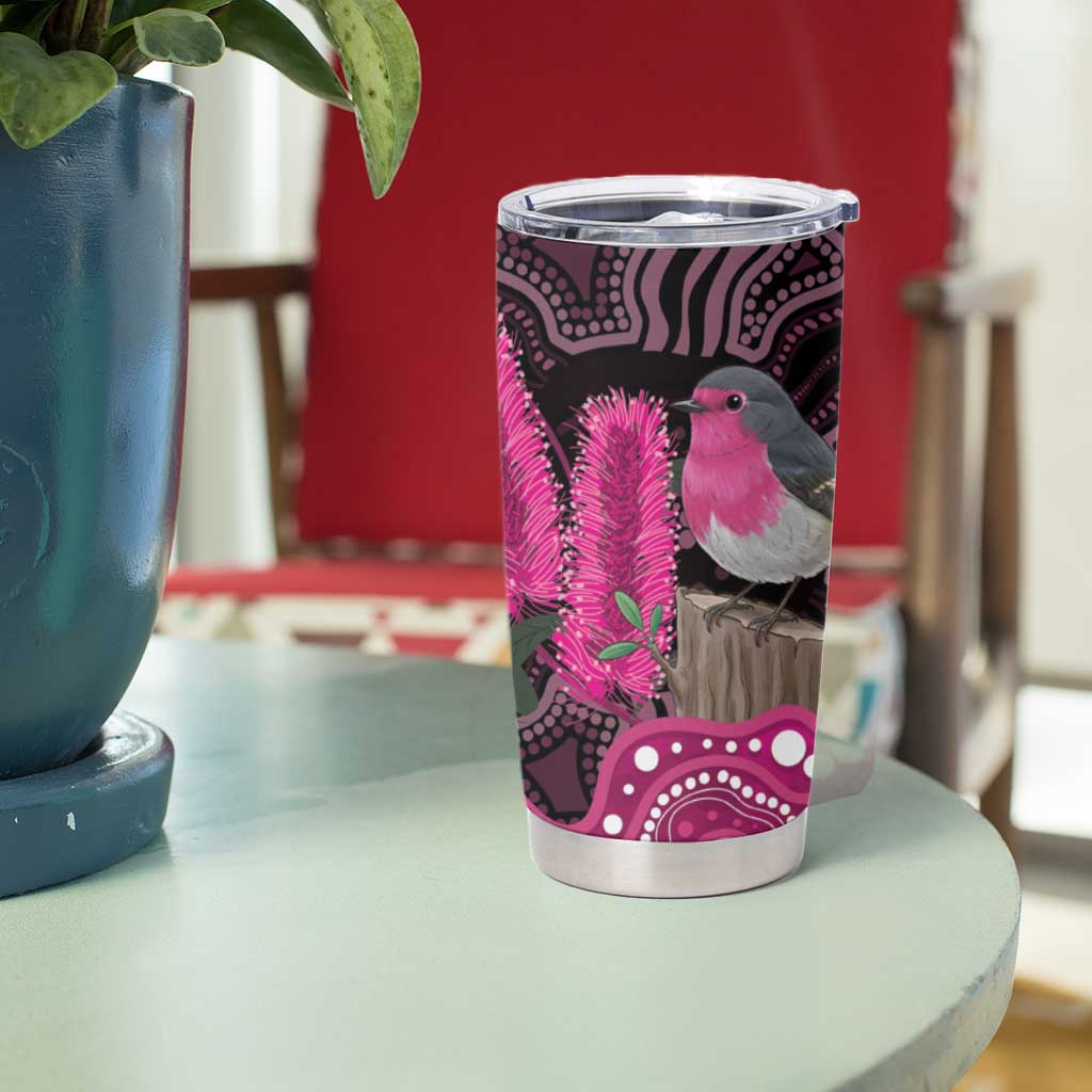 Australia Indigenous Tumbler Cup Breast Cancer Pink Robin Bottlebrush Aboriginal Art - Aussie Hoodie