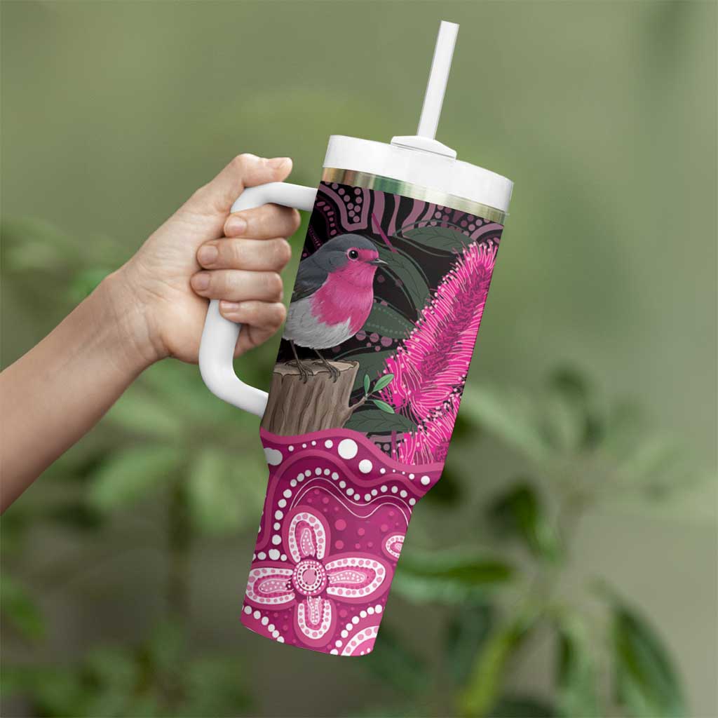 Australia Indigenous Tumbler With Handle Breast Cancer Pink Robin Bottlebrush Aboriginal Art - Aussie Hoodie