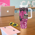 Australia Indigenous Tumbler With Handle Breast Cancer Pink Robin Bottlebrush Aboriginal Art - Aussie Hoodie