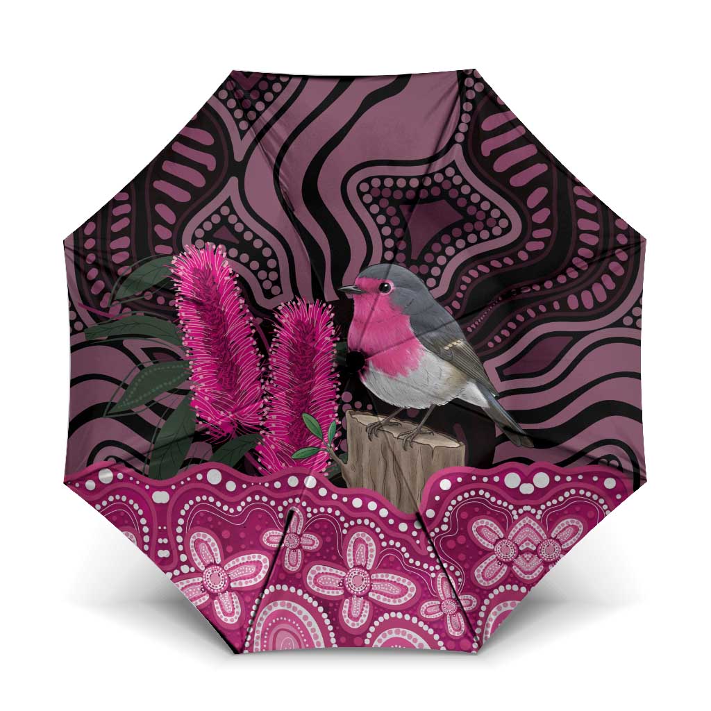 Australia Indigenous Umbrella Breast Cancer Pink Robin Bottlebrush Aboriginal Art - Aussie Hoodie