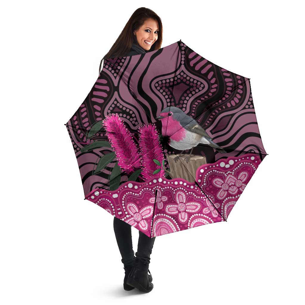 Australia Indigenous Umbrella Breast Cancer Pink Robin Bottlebrush Aboriginal Art - Aussie Hoodie