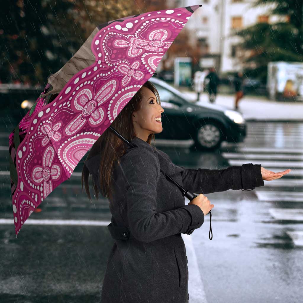 Australia Indigenous Umbrella Breast Cancer Pink Robin Bottlebrush Aboriginal Art - Aussie Hoodie