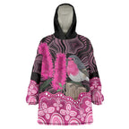 Australia Indigenous Wearable Blanket Hoodie Breast Cancer Pink Robin Bottlebrush Aboriginal Art - Aussie Hoodie