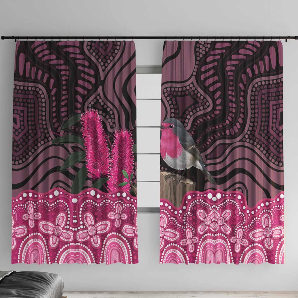 Australia Indigenous Window Curtain Breast Cancer Pink Robin Bottlebrush Aboriginal Art - Aussie Hoodie