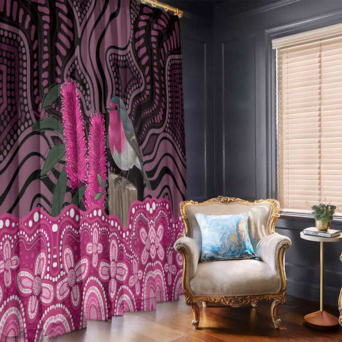 Australia Indigenous Window Curtain Breast Cancer Pink Robin Bottlebrush Aboriginal Art - Aussie Hoodie