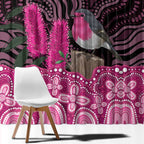 Australia Indigenous Window Curtain Breast Cancer Pink Robin Bottlebrush Aboriginal Art - Aussie Hoodie
