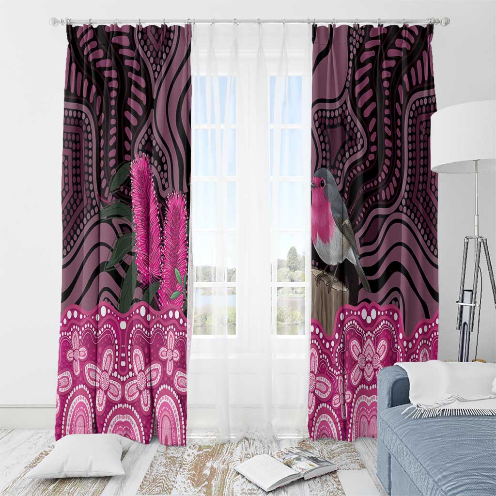 Australia Indigenous Window Curtain Breast Cancer Pink Robin Bottlebrush Aboriginal Art - Aussie Hoodie
