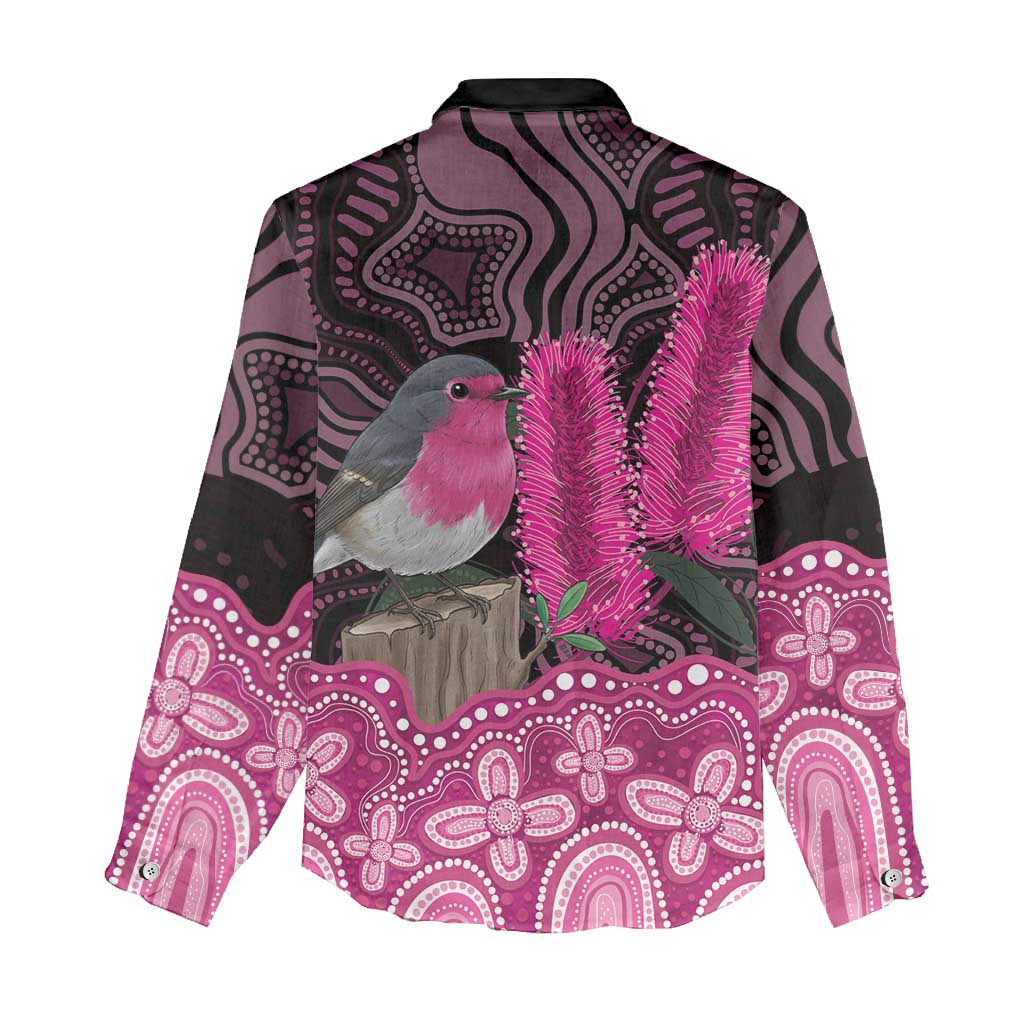 Australia Indigenous Women Casual Shirt Breast Cancer Pink Robin Bottlebrush Aboriginal Art - Aussie Hoodie