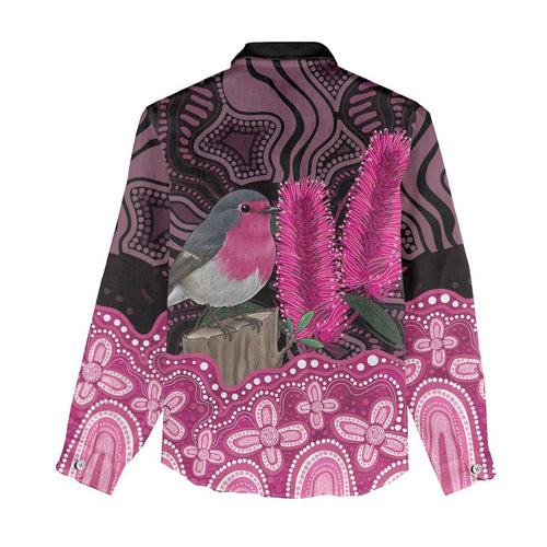 Australia Indigenous Women Casual Shirt Breast Cancer Pink Robin Bottlebrush Aboriginal Art - Aussie Hoodie