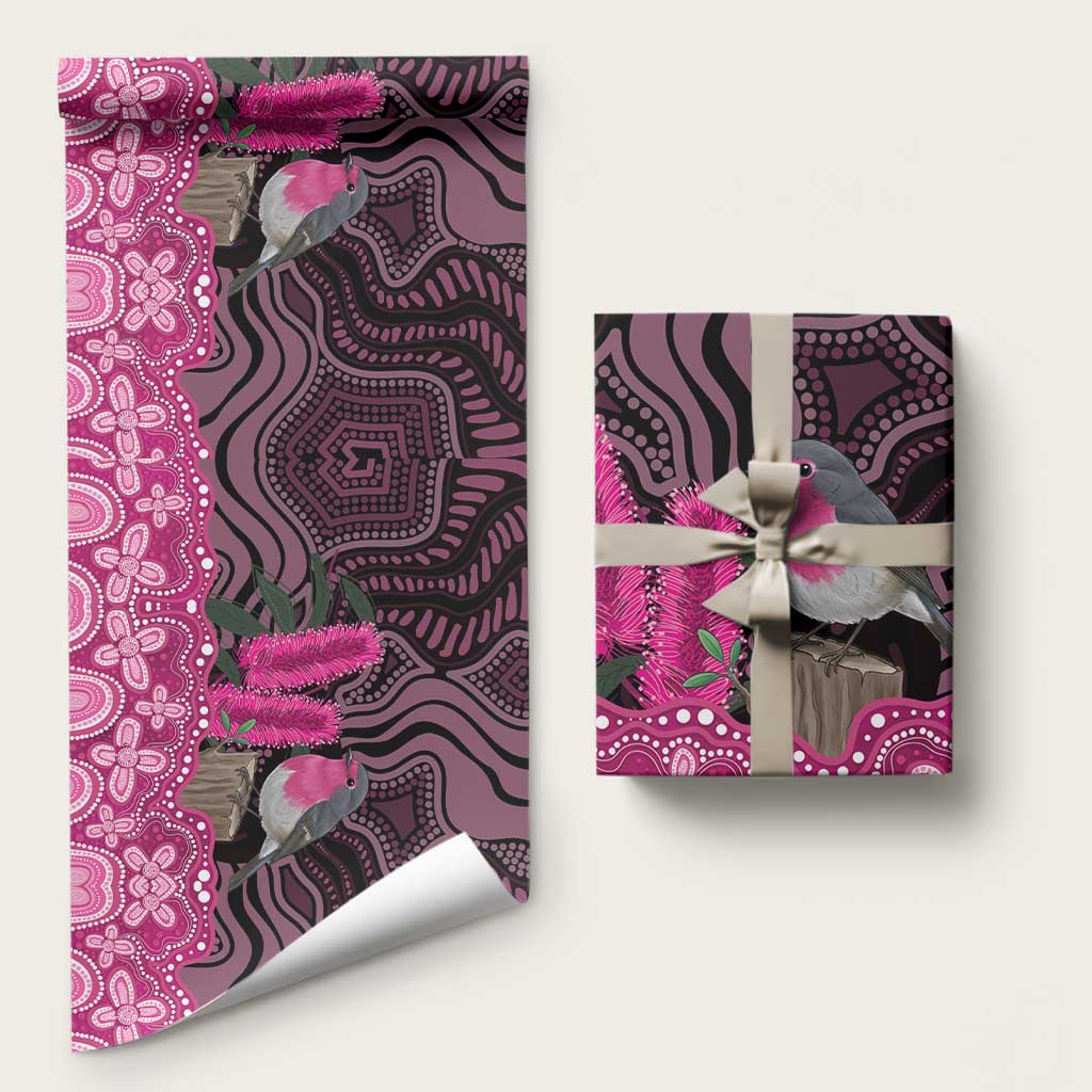Australia Indigenous Wrapping Paper Breast Cancer Pink Robin Bottlebrush Aboriginal Art - Aussie Hoodie