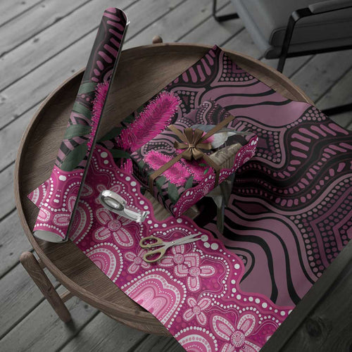 Australia Indigenous Wrapping Paper Breast Cancer Pink Robin Bottlebrush Aboriginal Art - Aussie Hoodie