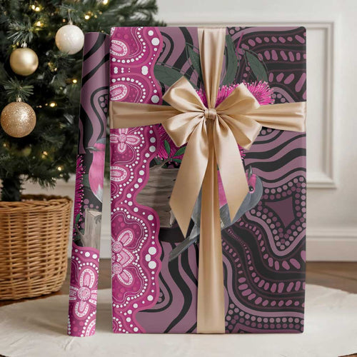 Australia Indigenous Wrapping Paper Breast Cancer Pink Robin Bottlebrush Aboriginal Art - Aussie Hoodie