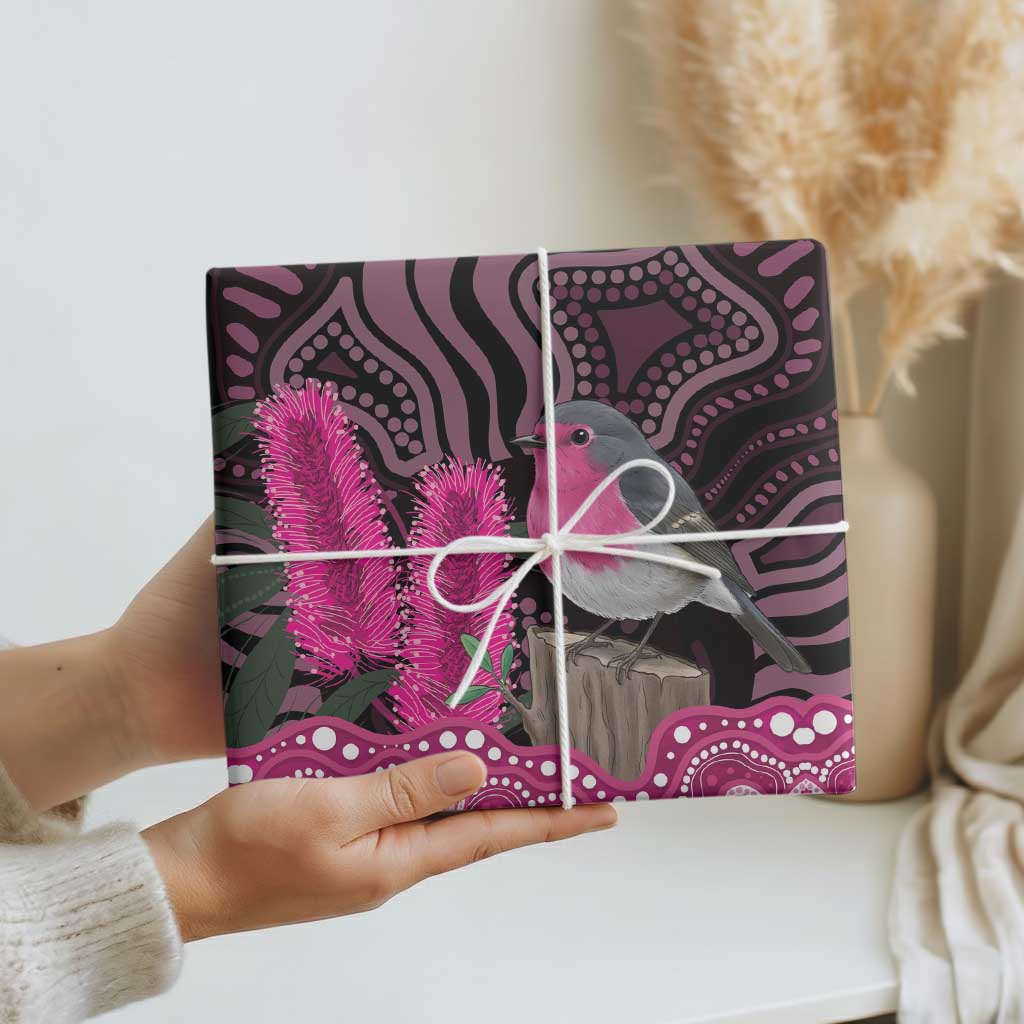 Australia Indigenous Wrapping Paper Breast Cancer Pink Robin Bottlebrush Aboriginal Art - Aussie Hoodie