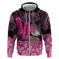 Australia Indigenous Zip Hoodie Breast Cancer Pink Robin Bottlebrush Aboriginal Art - Aussie Hoodie
