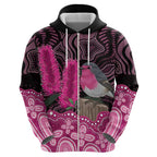 Australia Indigenous Zip Hoodie Breast Cancer Pink Robin Bottlebrush Aboriginal Art - Aussie Hoodie
