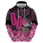 Australia Indigenous Zip Hoodie Breast Cancer Pink Robin Bottlebrush Aboriginal Art - Aussie Hoodie