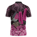 Australia Indigenous Zipper Polo Shirt Breast Cancer Pink Robin Bottlebrush Aboriginal Art - Aussie Hoodie