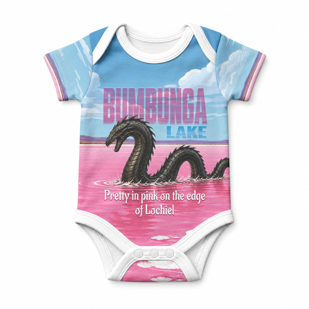 Personalised Bumbunga Lake Australia Baby Onesie Pink Salt Lake Loch-eel Monster