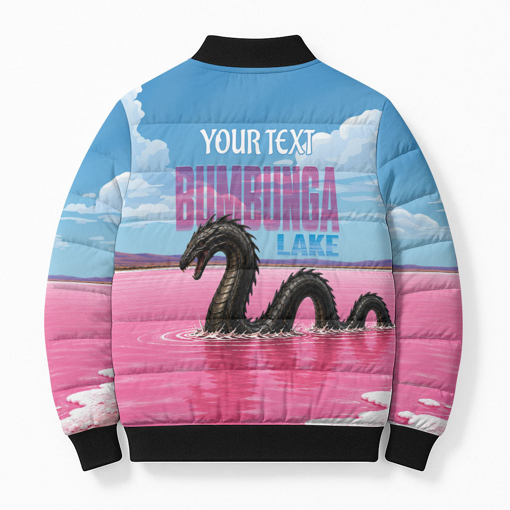 Personalised Bumbunga Lake Australia Bomber Puffer Jacket Pink Salt Lake Loch-eel Monster