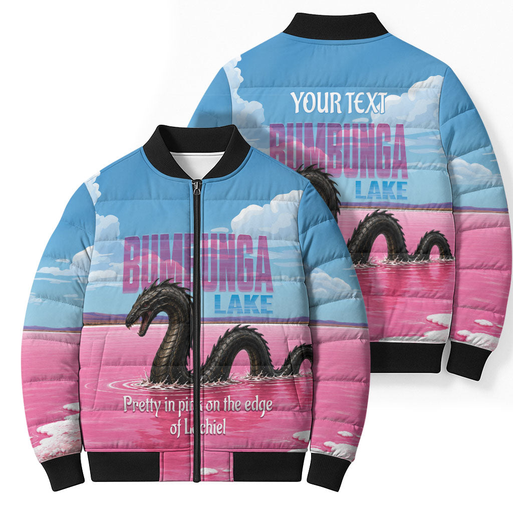 Personalised Bumbunga Lake Australia Bomber Puffer Jacket Pink Salt Lake Loch-eel Monster