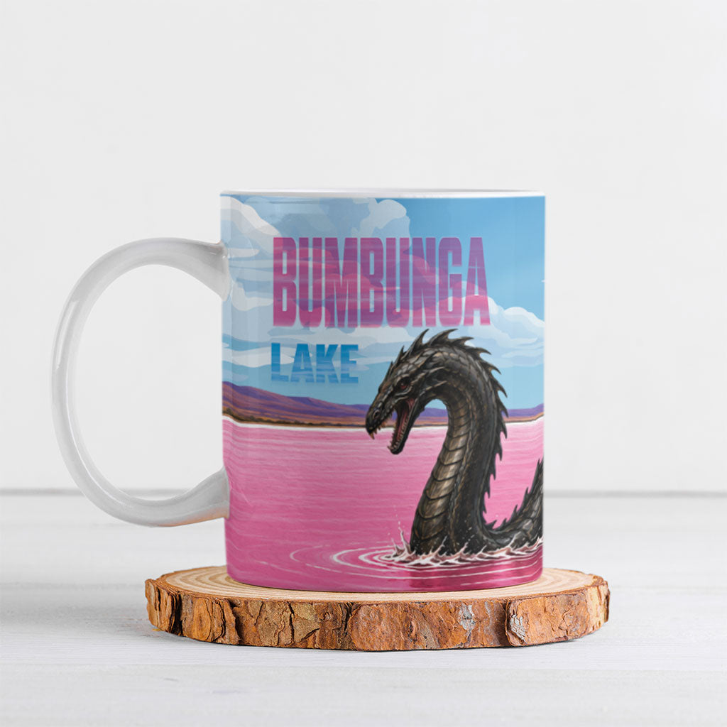 Personalised Bumbunga Lake Australia Ceramic Mug Pink Salt Lake Loch-eel Monster