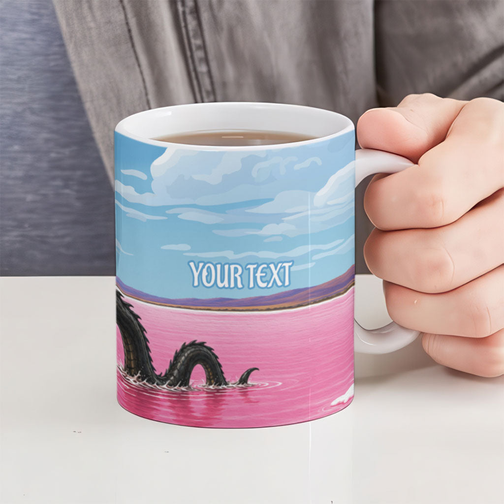 Personalised Bumbunga Lake Australia Ceramic Mug Pink Salt Lake Loch-eel Monster