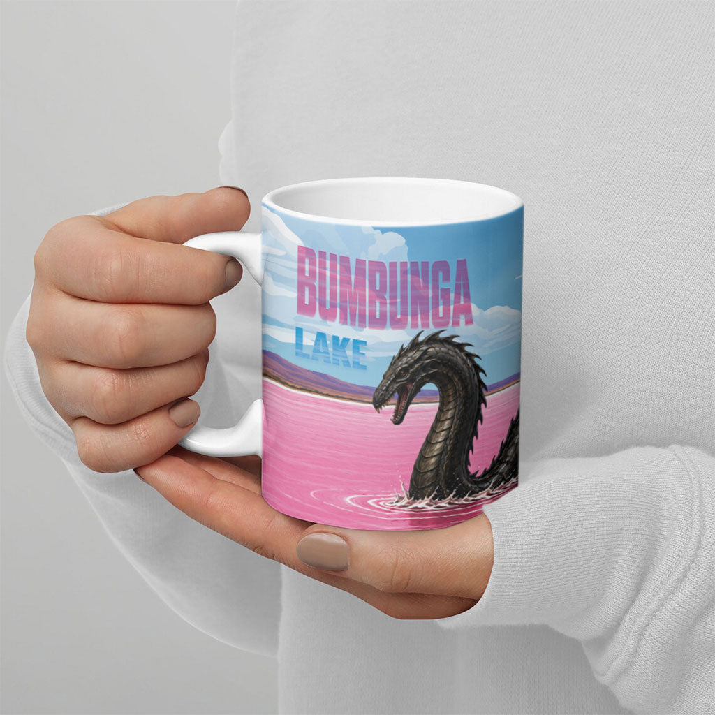 Personalised Bumbunga Lake Australia Ceramic Mug Pink Salt Lake Loch-eel Monster