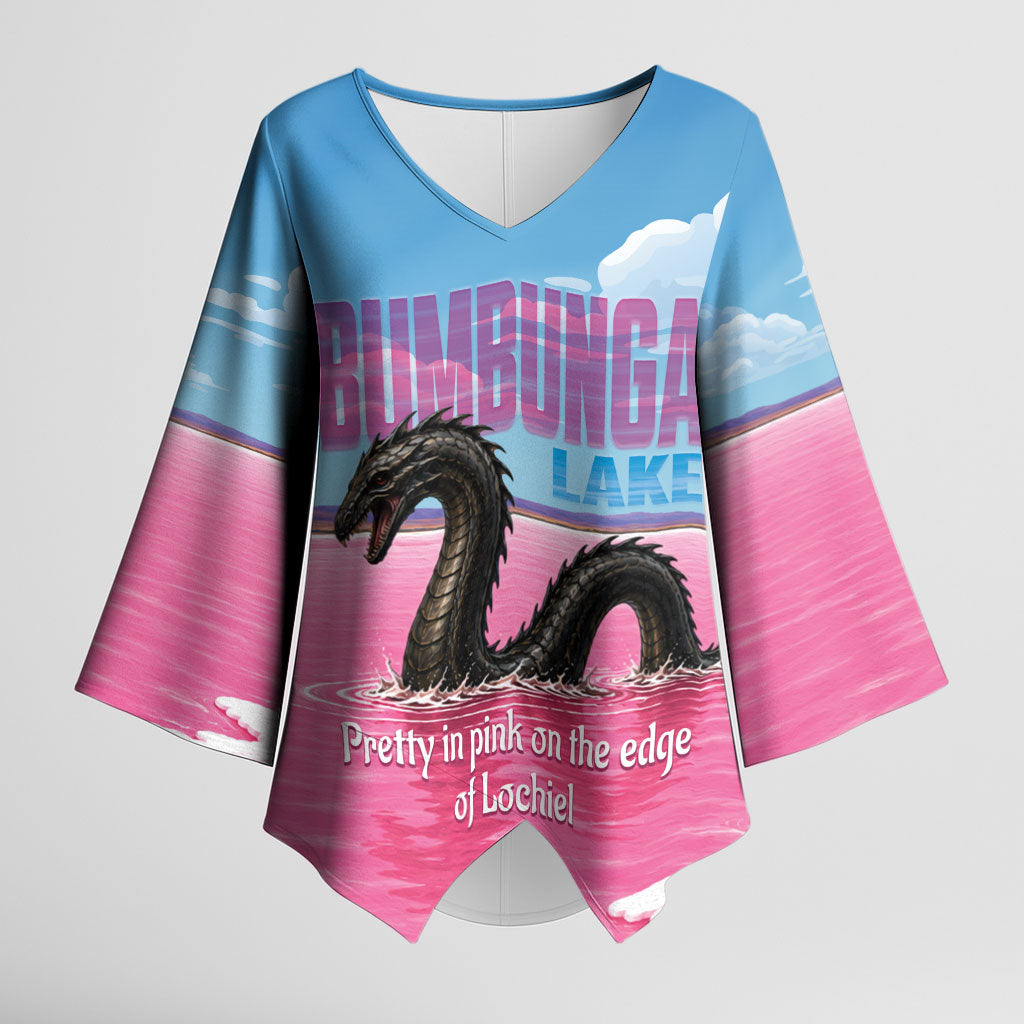 Personalised Bumbunga Lake Australia Kimono Sleeve Blouse Pink Salt Lake Loch-eel Monster