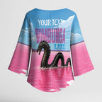Personalised Bumbunga Lake Australia Kimono Sleeve Blouse Pink Salt Lake Loch-eel Monster