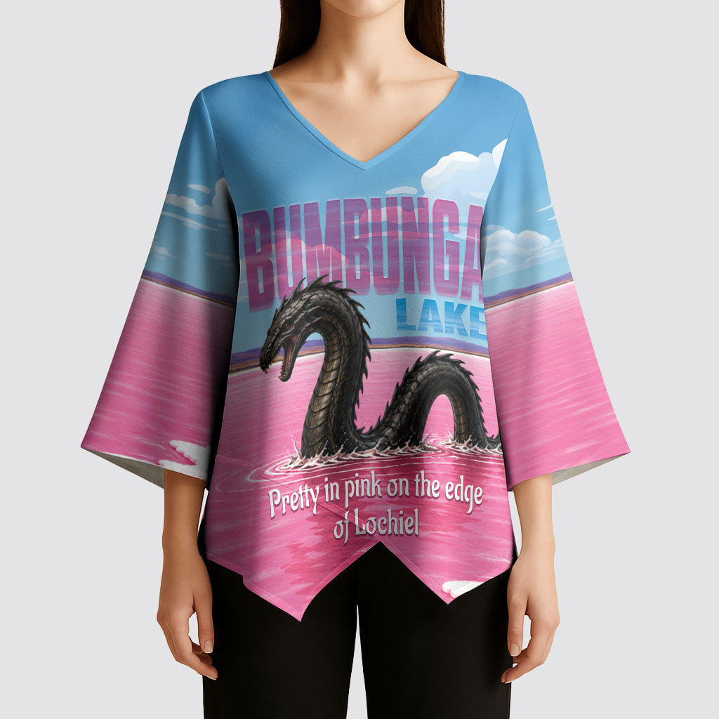Personalised Bumbunga Lake Australia Kimono Sleeve Blouse Pink Salt Lake Loch-eel Monster