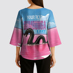 Personalised Bumbunga Lake Australia Kimono Sleeve Blouse Pink Salt Lake Loch-eel Monster