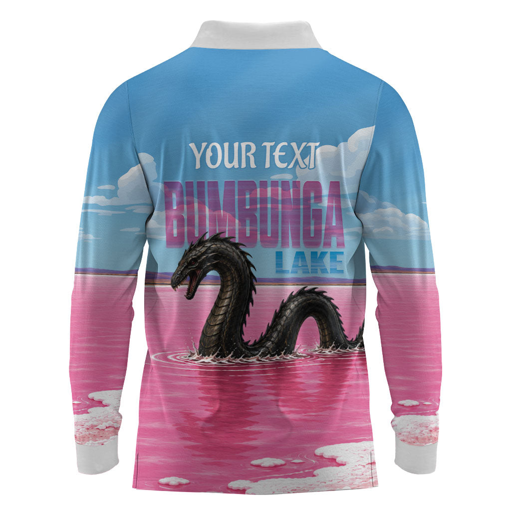 Personalised Bumbunga Lake Australia Long Sleeve Polo Shirt Pink Salt Lake Loch-eel Monster