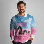 Personalised Bumbunga Lake Australia Long Sleeve Polo Shirt Pink Salt Lake Loch-eel Monster