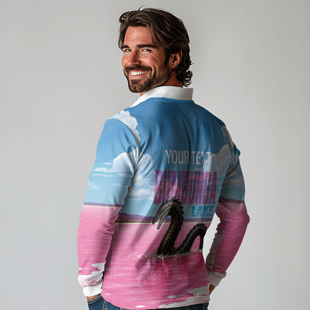 Personalised Bumbunga Lake Australia Long Sleeve Polo Shirt Pink Salt Lake Loch-eel Monster