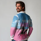 Personalised Bumbunga Lake Australia Long Sleeve Polo Shirt Pink Salt Lake Loch-eel Monster